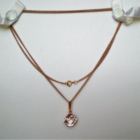Vintage Russian 14K 585 Rose Gold Faceted Rock Crystal Pendant Necklace Chain - Picture 6 of 6